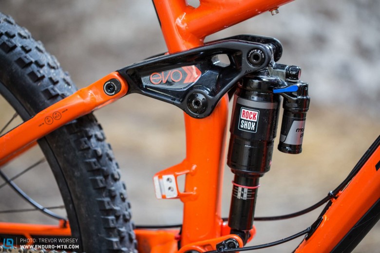 Endless grip: The RockShox Monarch Plus RCT3 DebonAire shock is well matched to the superb Trek ABP suspension, offering incredible traction. The addition of the mino links allows the bike geometry to be adjusted to suit the rider's home trails.