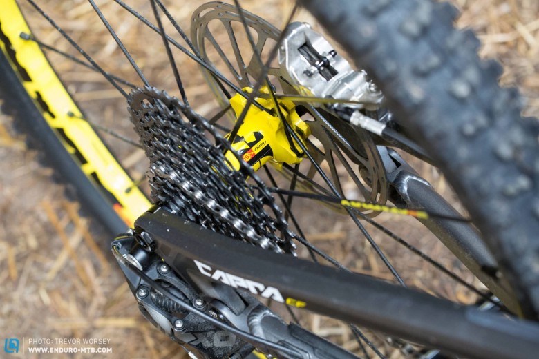 Lightweight wheelset: The Mavic Crossmax WTS wheelset keeps the weight down and provides a very fast engagement pickup. We found the rear rim was a little sensitive to losing its true after rough descents.