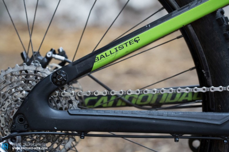 Military Technology: The Ballistec carbon frame borrows fibres used for military armour, shrugging off rock strikes with ease. Protection is completed with neat rubberised frame guards. The result is a stiff frame that is beautifully finished and can take the knocks. 
