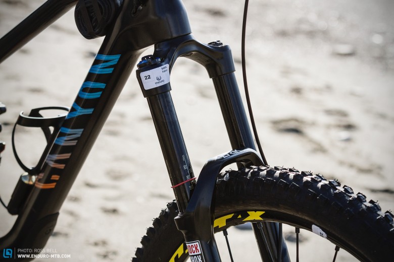 A Rock Shox Lyrik with 170mm of travel takes care of the Finale tech with ease.