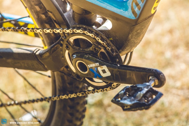 Well protected: Mondraker’s own bash guard protects the chainrings from any unwanted debris. We’d have liked to have seen a chainguide too.