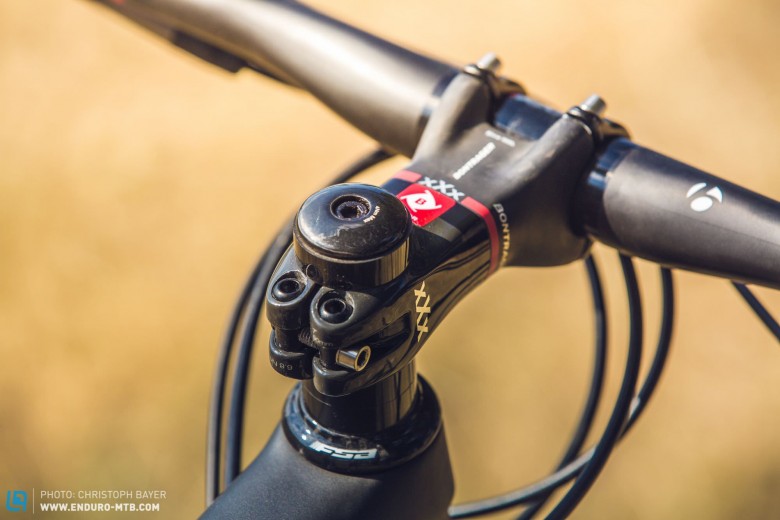 Lightweight 2.0: The new Bontrager stem features just one screw to attach itself to the steerer tube, which might look dangerous but works a treat.  