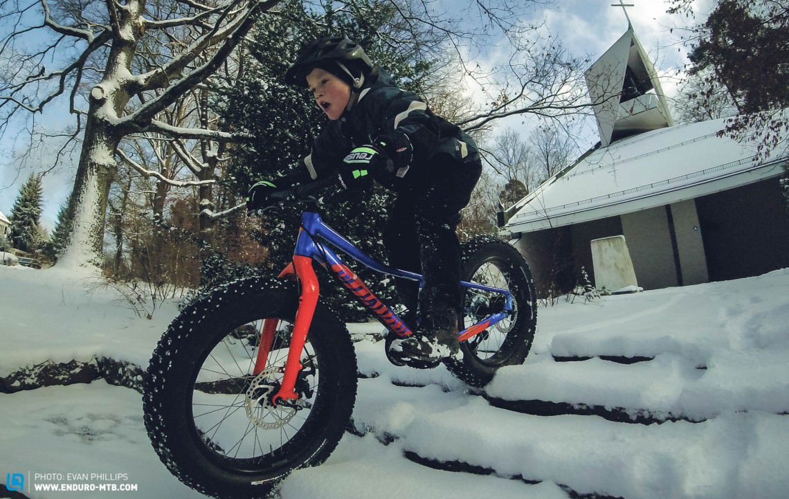 Specialized Fatboy 20 shredding down stairs in winter