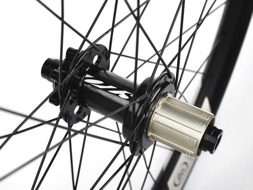 The hubs are Ibis branded, built for us by a small CNC shop in Taiwan and featuring a durable 36t 4 pawl freehub (Shimano or SRAM). 