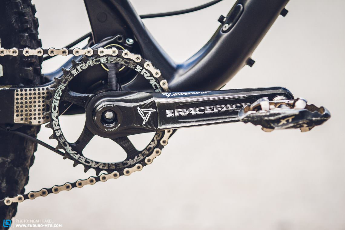Match made in heaven Rocky Mountain and Race Face are basically made for each other, and the stock Turbine cranks are both a practical and visual treat for the bike.