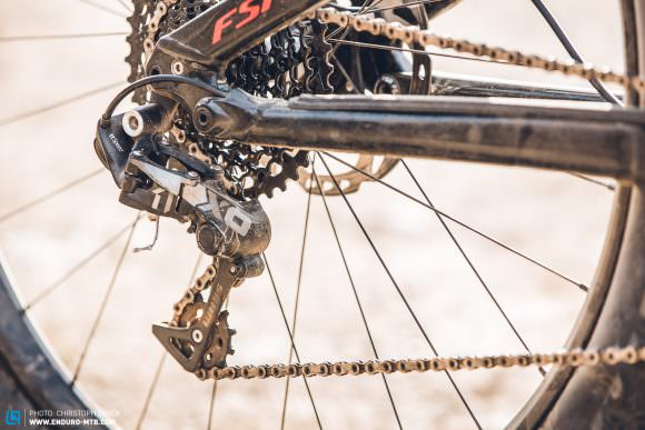Specialized have paired a SRAM X01 rear mech with the cheaper X1 gear levers and cassette.