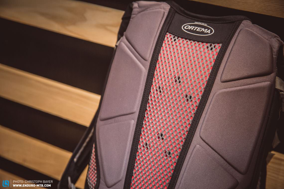 The multi-layered back protector was developed alongside ORTEMA and is a core element to the backpack.  
