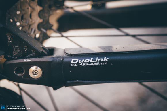 The DuoLink means the bike can take different wheelsizes without majorly affecting the overall geometry. 
