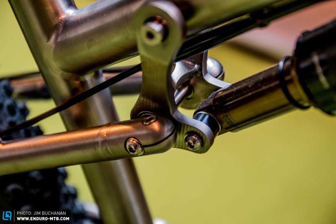 The fantastic looking titanium parts show great attention to detail, even down to the Horst-link Ti linkage.