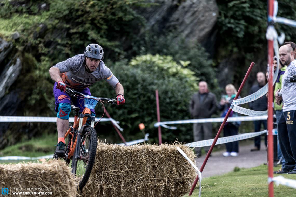 The hay bale slalom was a test of bunny hop skill.