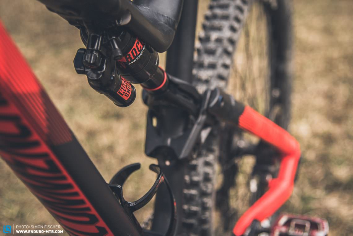 The RockShox rear shock is integrated into a pocket on the toptube.