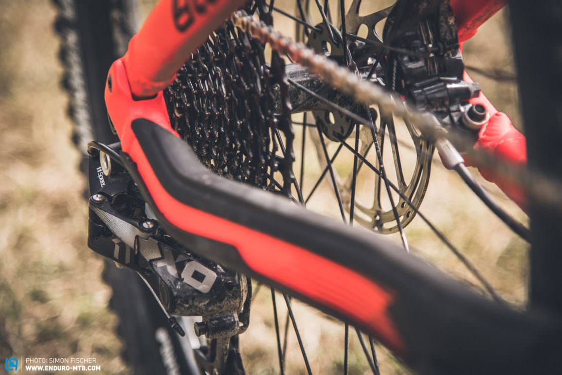 The SRAM X01 offers great range and shifts with lightning-quick precision.