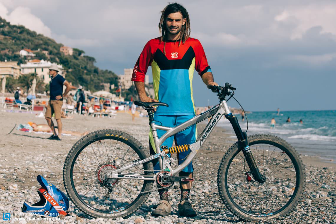 The Italian Dennis Tondin is actually more of downhiller, but rocked up to the Enduro World Series in Finale Ligure to claim 109th place for the Mangusta Bike Team. He was riding a prototype enduro bike designed by Mangusta, a small Italian brand.