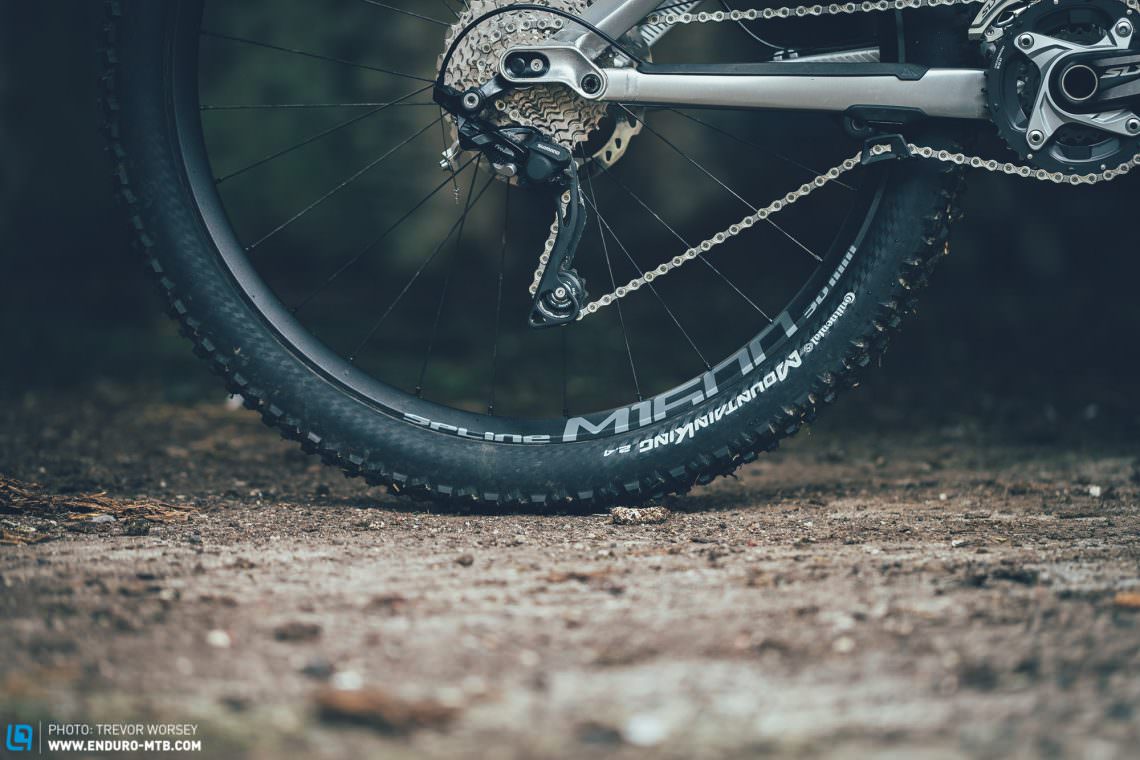 None of our testers liked the cheap compound Continental Mountain King II tires which lacked grip and bite in loose terrain.