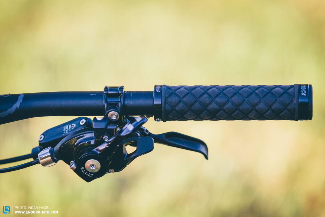 Devinci’s own in-house grips are grippy but not hugely comfortable for long days on the bike.